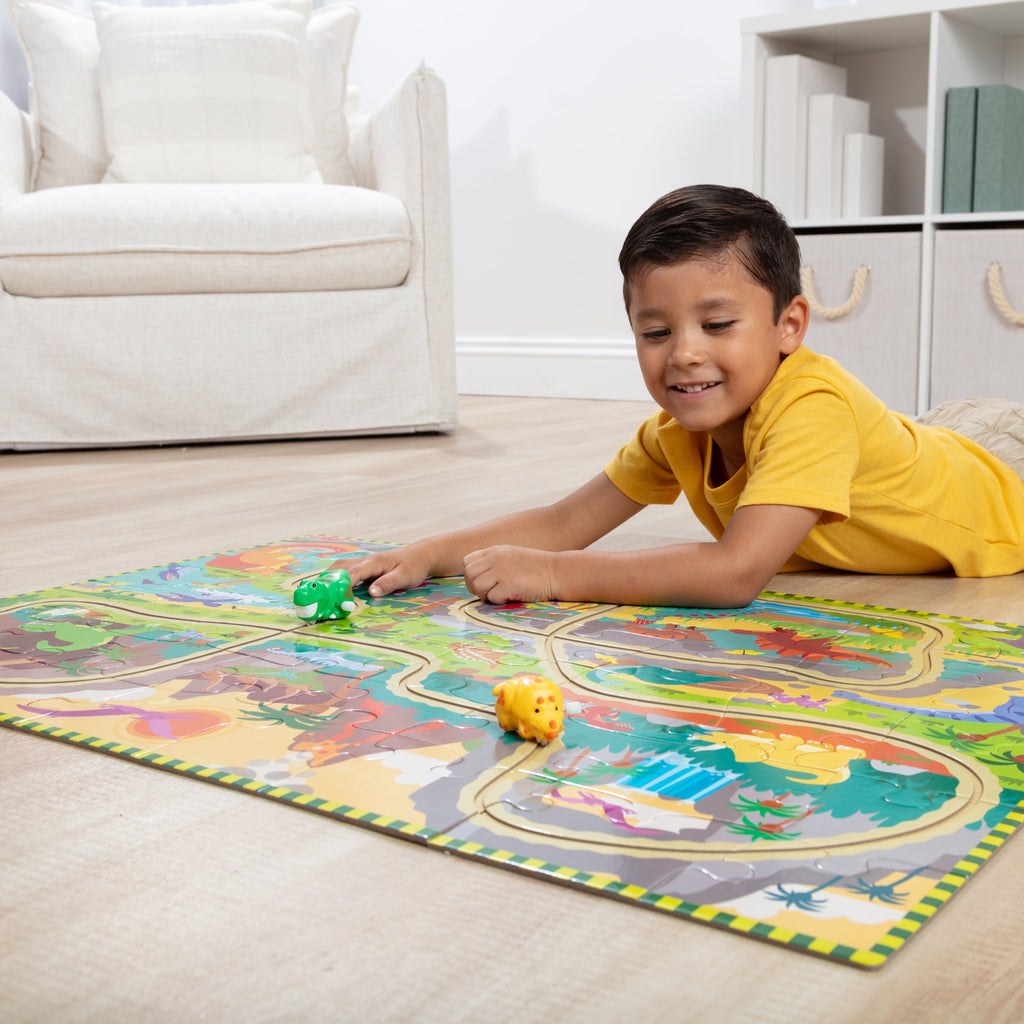 Dinosaur Adventure Tracks Floor Puzzle ?C 48 Pieces + 2 Wind-Up Dinosaurs