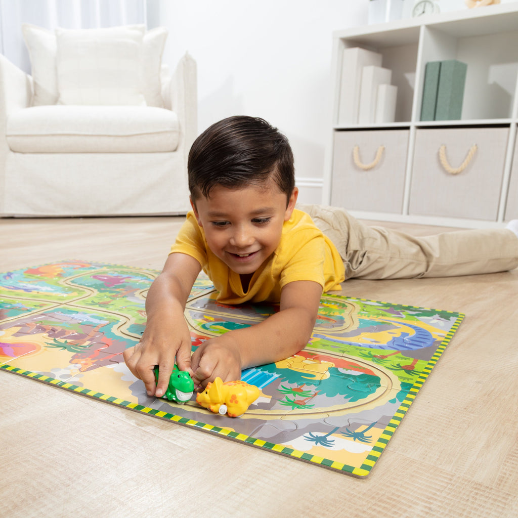 Dinosaur Adventure Tracks Floor Puzzle ?C 48 Pieces + 2 Wind-Up Dinosaurs
